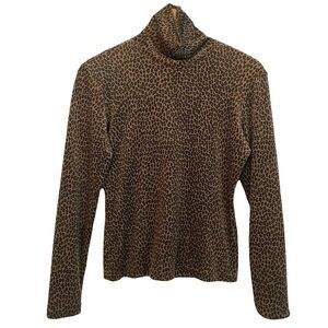 SNO SKINS Turtleneck Long Sleeve Leopard Velvet Mesh Women’s S 90’s Ski